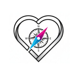 Heart Outline with Compass Inside - Find Your Direction and Passion Concept