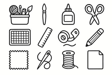 Crafting workspace needle vector icon swatch icons mat pencil tape thread craft