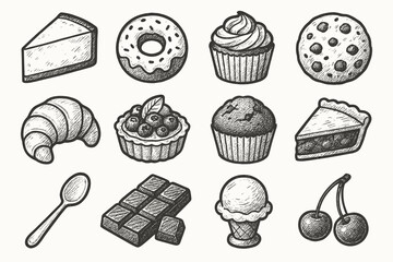 Donut icons vector tart ice dessert cherry bar chocolate muffin collection icon