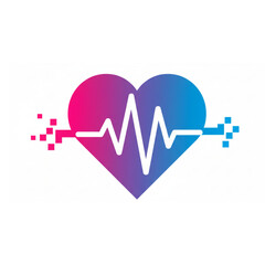 Digital Heartbeat EKG Pulse Line on Gradient Heart with Pixel Glitch