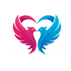 Two Gradient Birds Forming a Heart Shape - Love and Freedom Symbol