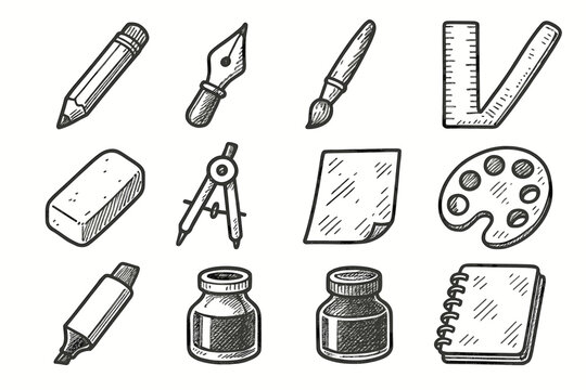 Vector pot ruler compass art icon tool icons ink artist tools eraser