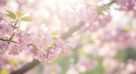 Dreamy cherry blossoms bathed in springtime sunlight
