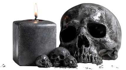 skull lie near candle