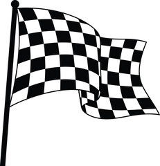 Black and white checkered racing flag waving on pole, checkered flag, racing flag, finish line, motorsport, speed, competition, victory, win, black and white, graphic, illustration, symbol, sport, rac