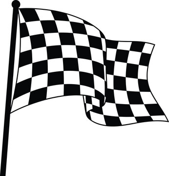 Black and white checkered racing flag waving on pole, checkered flag, racing flag, finish line, motorsport, speed, competition, victory, win, black and white, graphic, illustration, symbol, sport, rac