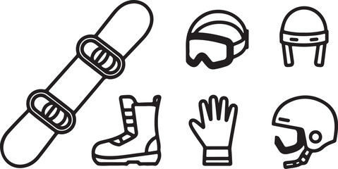 Snowboarding Gear Icons ski goggles helmet