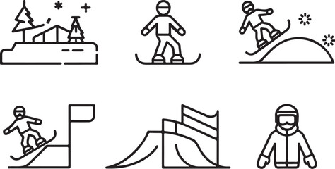 Snowboarding Icons Set Winter Sports Activities snowboarder