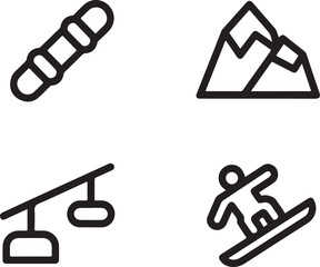 Winter Sports Line Art Icons Snowboarding Theme mountain