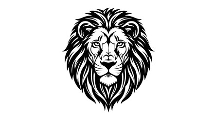 Striking monochromatic illustration of a majestic lion head with a dense mane