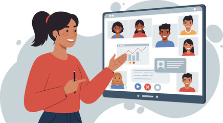 Woman Giving a Presentation During a Remote Video Conference Call