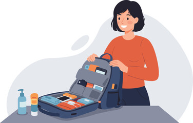 Woman Packing an Organized Backpack for Travel