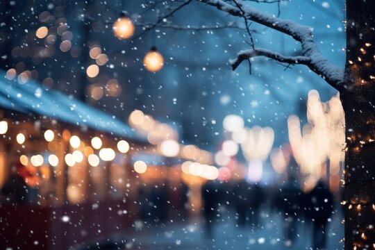 Fototapeta Christmas light at christmas market winter outdoors night.