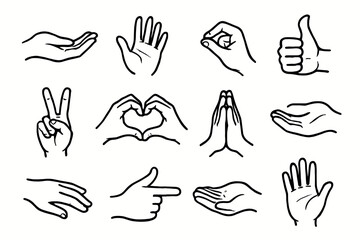 Fototapeta premium Vector hand icon icons sign relaxed pose praying gesture open fingers cupped