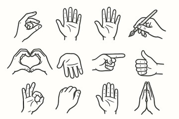 Heart relaxed up hand gesture ok icons set paintbrush vector icon waving