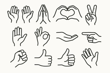 Fototapeta premium Ok up waving vector palm gesture praying pointing open icon expressive hand