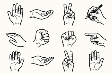 Open clenched vector bent holding peace gesture cupped pointing hand icon