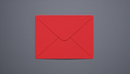 A simple red origami envelope folded neatly with dashed lines indicating the creases on a textured gray surface