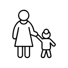 Mother holding child's hand in minimalistic line art style  