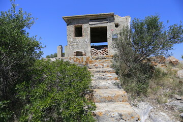 Abandoned military bunker on hill at Lastovo island, Croatia
