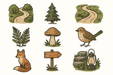 Rock step icons vector forest lantern walkway icon nature pathway pine tree