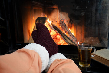 Naklejka premium The warmth and comfort created by the glowing fire is simply perfect for enjoying a relaxing evening indoors