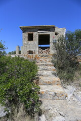 Abandoned military bunker on hill at Lastovo island, Croatia