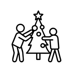 Parents decorating Christmas tree together during holiday season  