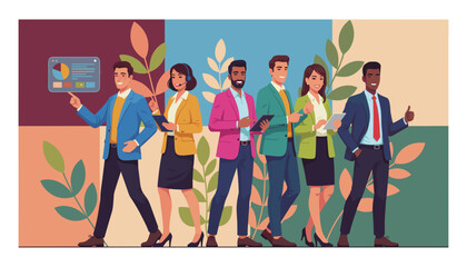 Diverse team of professional experts collaborating on business success Modern vector illustration