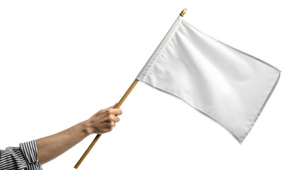 Person holding a blank white flag, symbolizing surrender, peace, or a fresh start for creative projects.