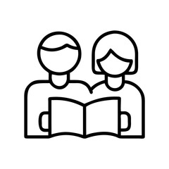 Couple reading a book together in a minimalist line art style  