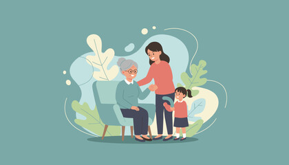Three generations of women bonding grandmother mother and daughter showing care and support