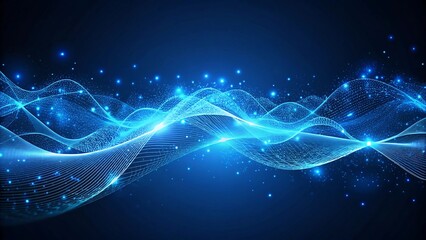 Abstract blue digital data wave and glowing particles on dark background
