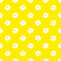 Cheerful Hand-Drawn Daisy Floral Seamless Pattern on Yellow