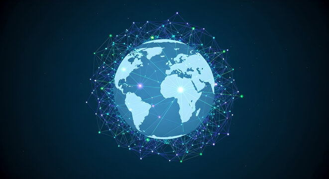 Global Earth Network Surrounded by Digital Plexus Connections. World Communication Technology