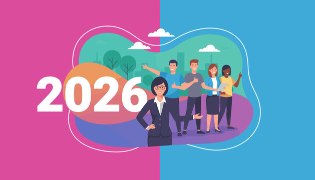 Diverse business team planning 2026 future goals Success strategy and progress concept