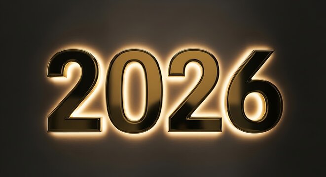Illuminated golden 2026 on a dark background for a bright future ahead