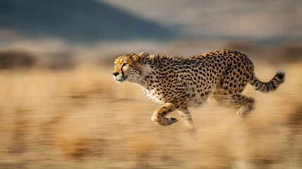 Majestic cheetah sprints with incredible speed across sunlit savanna, capturing raw power and wild grace