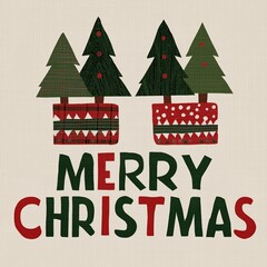 Plaid Santa Claus and Christmas stocking with red-green polka dot tree toppers on cream background, "Merry Christmas" bold text header