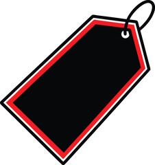 Black and red sale tag with string on white background Keywords: sale tag, price tag, black, red