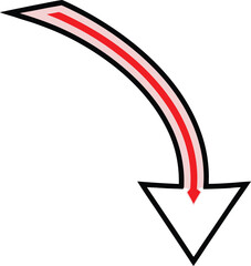 Downward Curved Red Arrow with Outline pointing