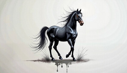 Obraz premium Black horse standing on minimalist white background