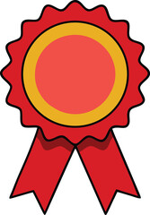 Red Ribbon Award with Yellow Center and Red Circle Keywords: award, ribbon, rosette, badge