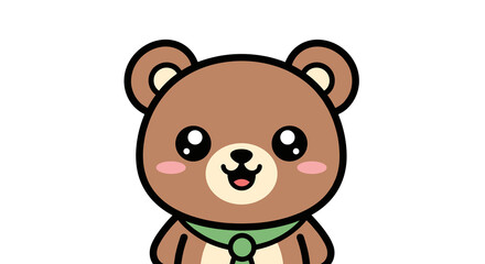 Fototapeta premium Cute cartoon bear character with scarf smiling on white background 