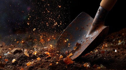 Excavating colorful stones and gems in rich brown soil during a mineral hunt