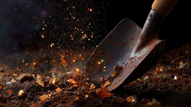 Excavating colorful stones and gems in rich brown soil during a mineral hunt