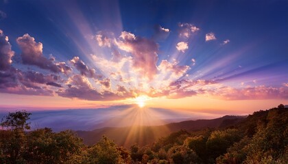 heavenly sunrise peaceful pastel colors paint the sky as sun rays burst through the clouds