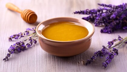 lavender honey butter in a small ceramic dish