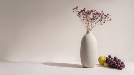 beautifully crafted ceramic vase adorned with delicate dried flowers stands elegantly against clean white