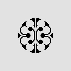 Digital brain logo, stylized technology icon with interconnected neural pathways. AI smart mind symbol for computing or research.